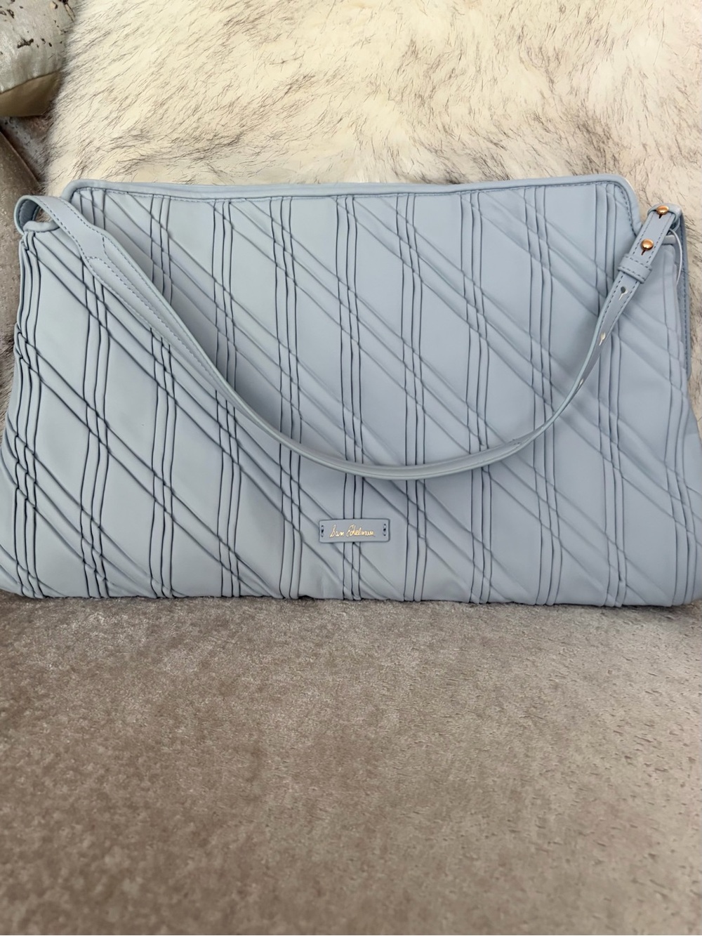 NWT Sam Edelman Slate Blue Diagonal Quilted Leather Shoulder Bag
